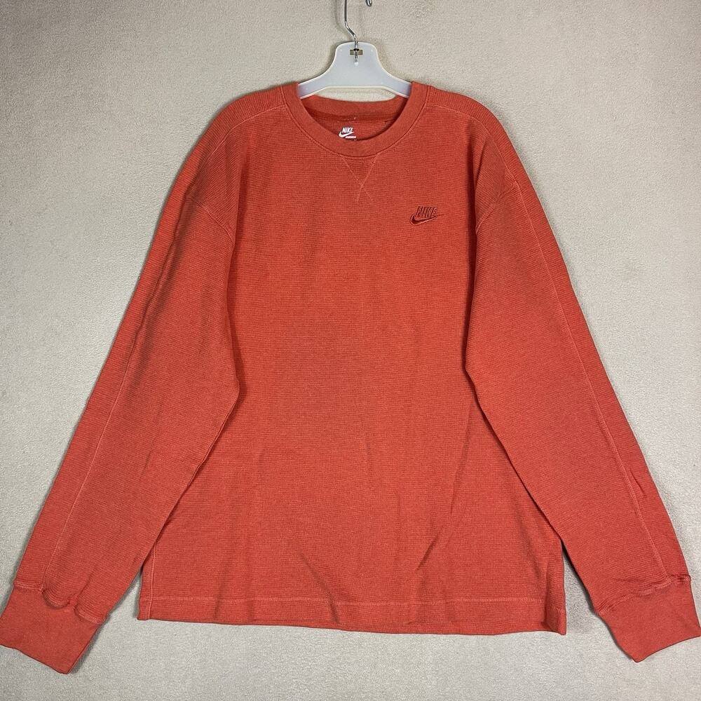Nike Sportswear Pullover Mens XL Orange Thermal Long Sleeve Crew Neck Sweatshirt